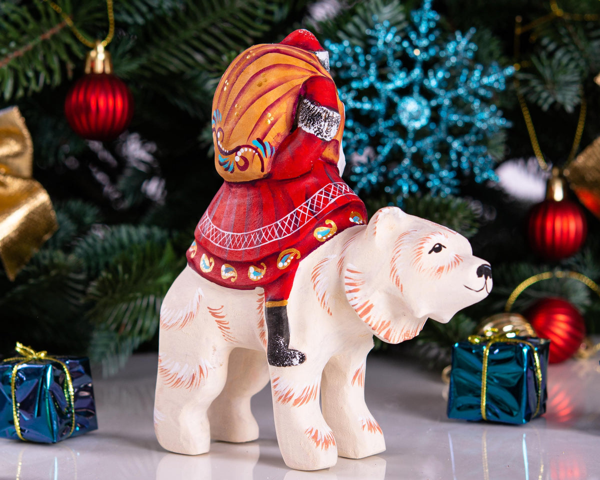 Old World Santa figurine 6 inch, riding polar bear, shelf decor