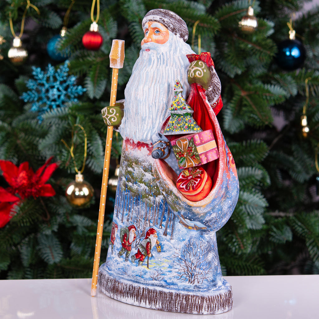 Hand carved solid wood Santa figurine 12 inch, woodland gnomes, mantel decor