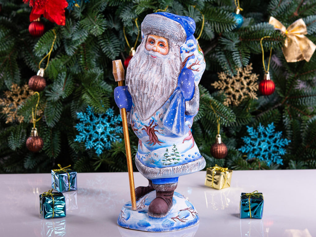 Hand carved Old-World Santa wooden figurine 11 inch, Winnie-the-Pooh scene, mantel decor