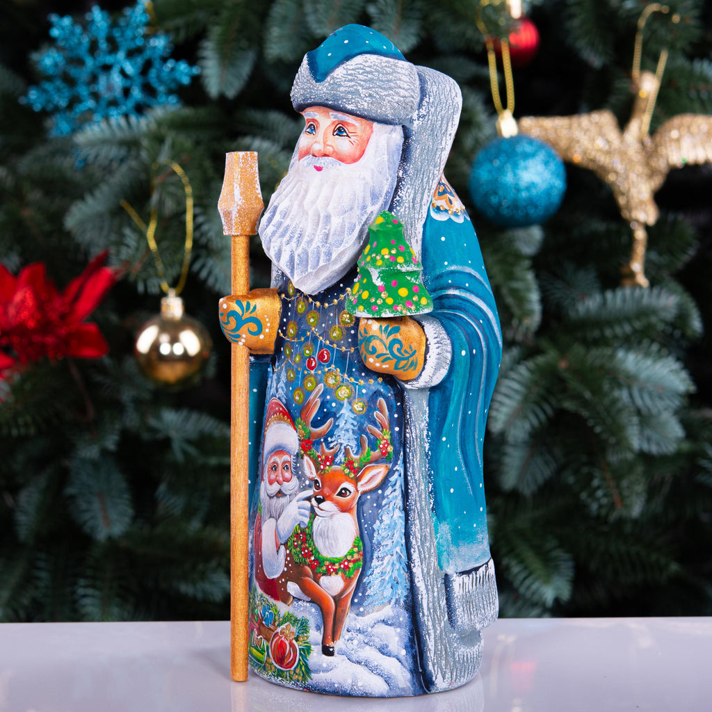 Hand-Carved Wooden Santa Claus Figurine: 9" Hand-Painted Christmas Decor