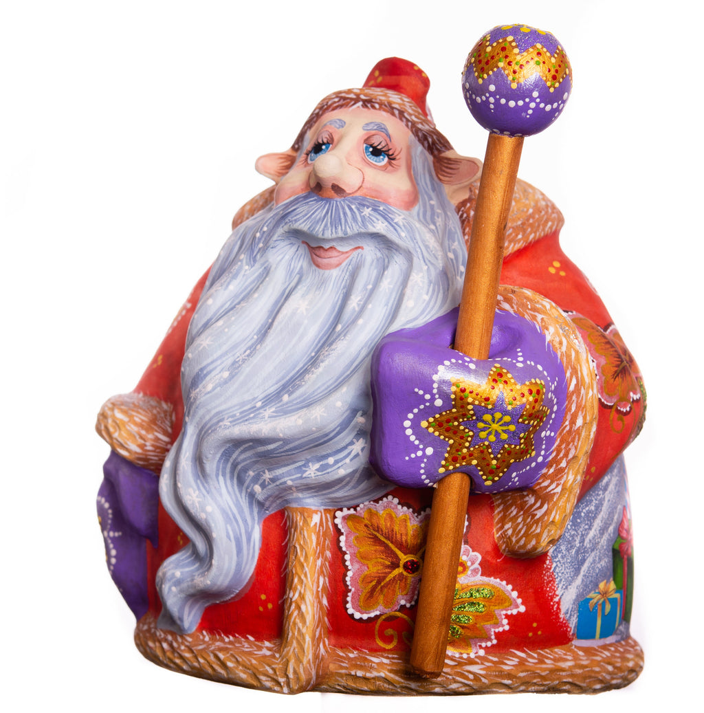 Hand-Carved Wooden Santa Claus Figurine: Folk Art Christmas Decor