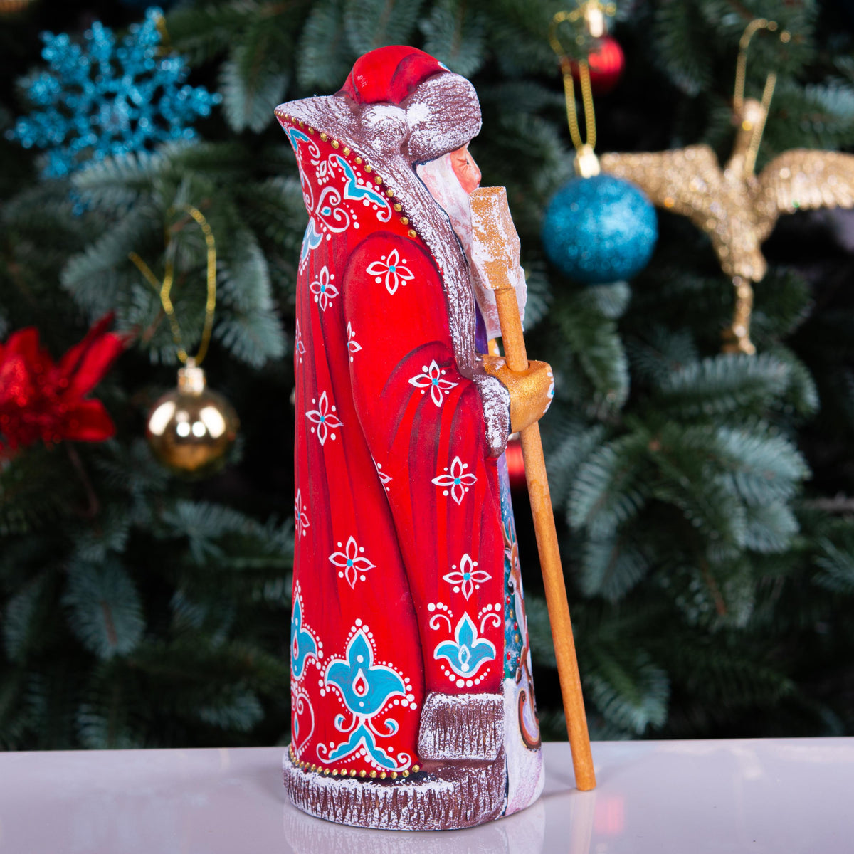Kris Kringle wooden figurine 9 inch, Santa in sleigh scene