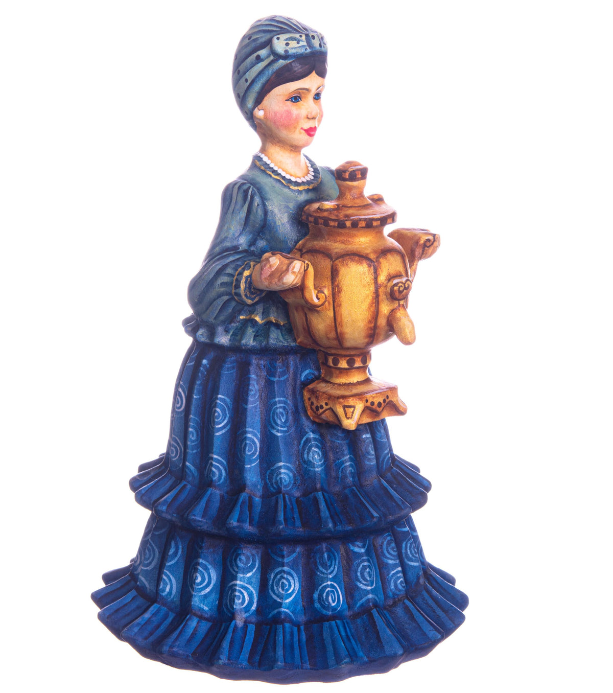 Hand carved hostess with samovar wooden figurine 7.5 inch, folk art decor