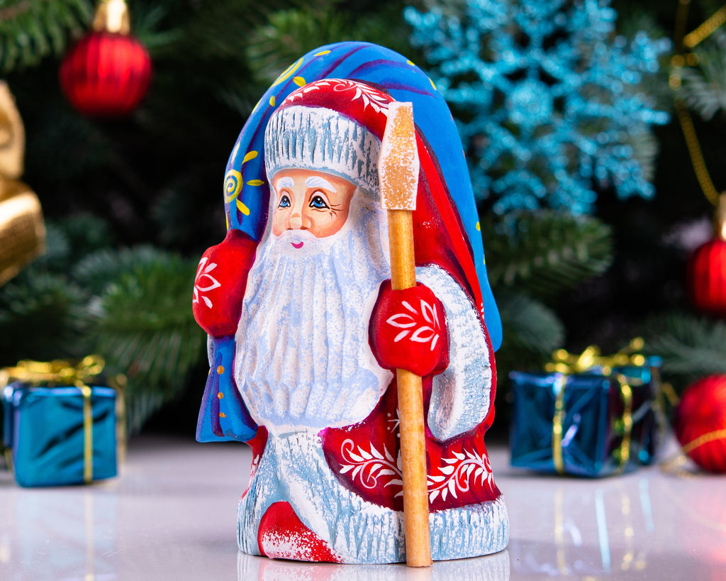 Hand Carved Wooden Santa Figurine: Signed Collectible Christmas Decor