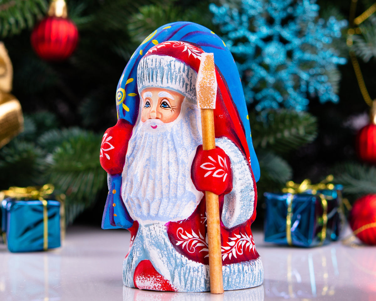 Hand Carved Wooden Santa Figurine: Signed Collectible Christmas Decor