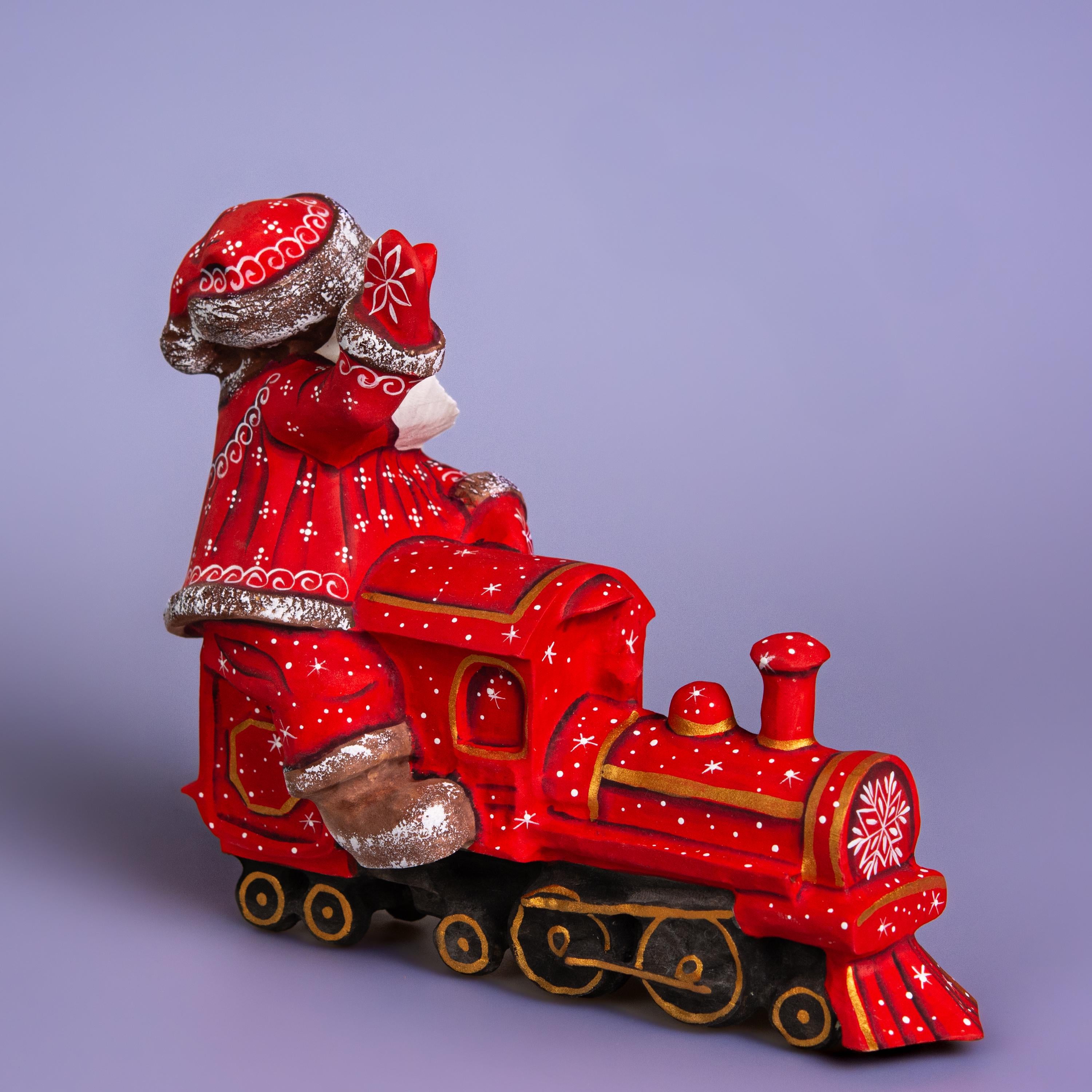 Hand Carved Wooden Santa Claus Figurine: Christmas Train Decor
