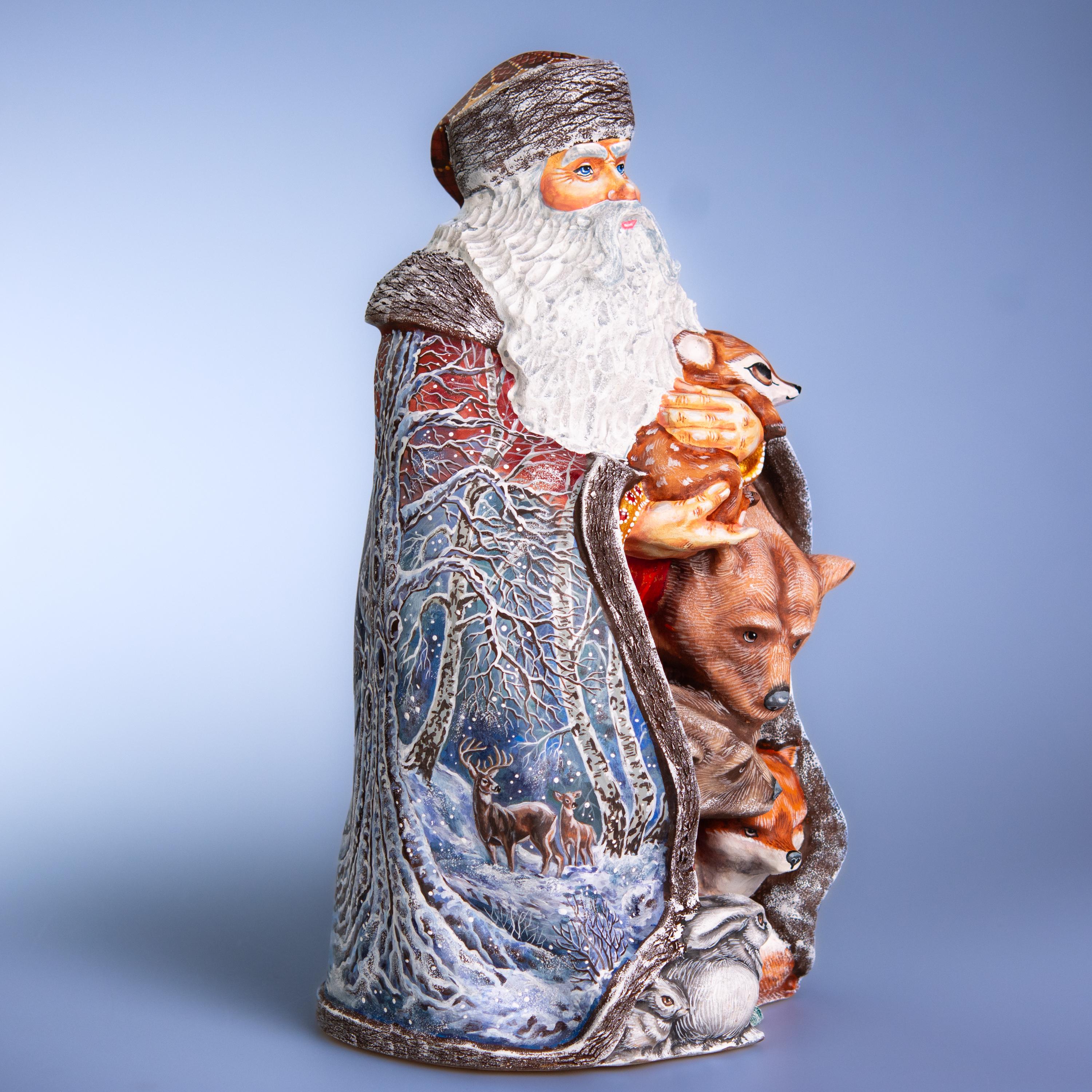 Hand-Carved Wooden Santa Claus Figurine: Christmas Holiday Decor (14 inch)
