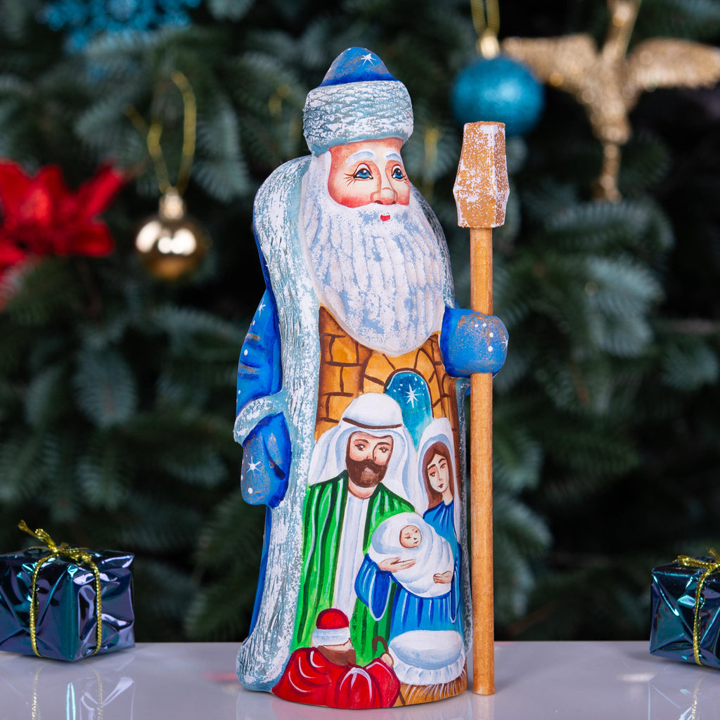 Blue Coat Santa Figurine 7", Nativity Scene, Old World Folk Art