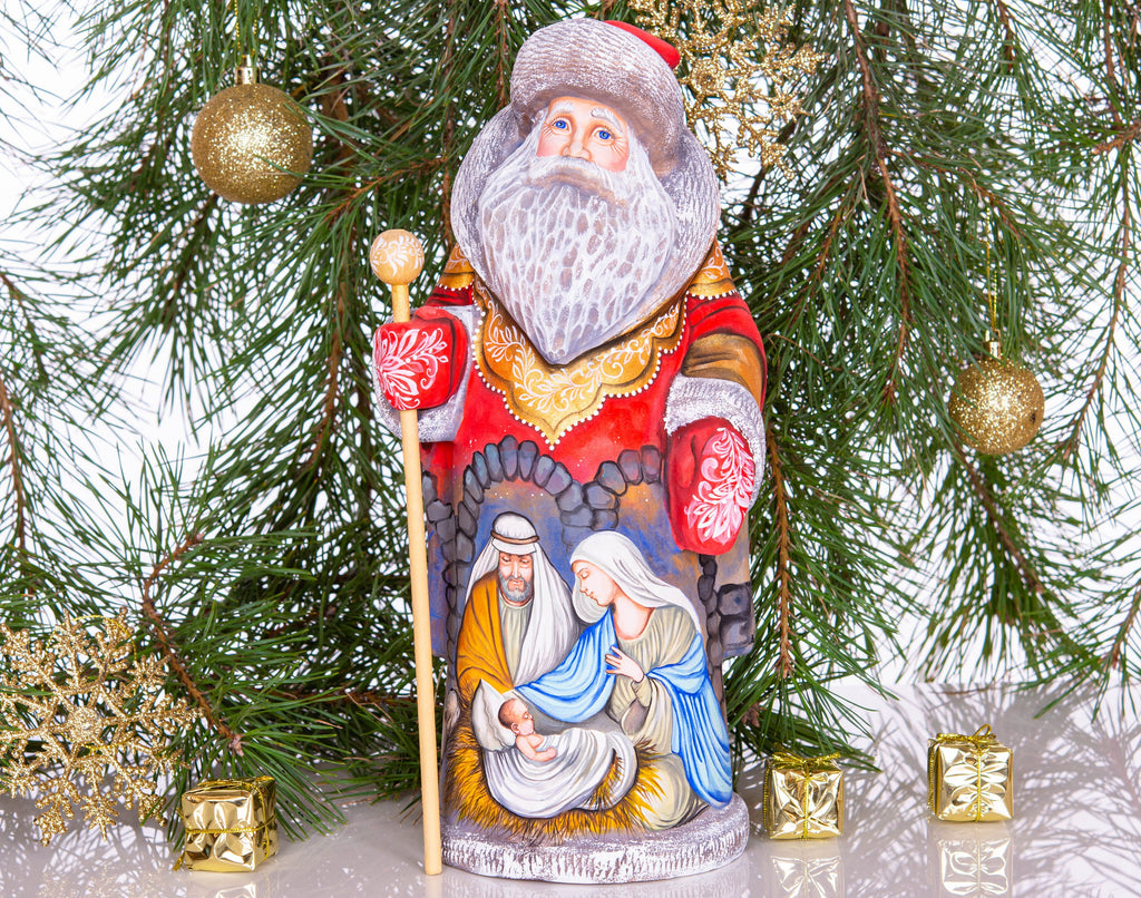 Father Christmas Statue 12", Holy Family, Artist Painted, Old World