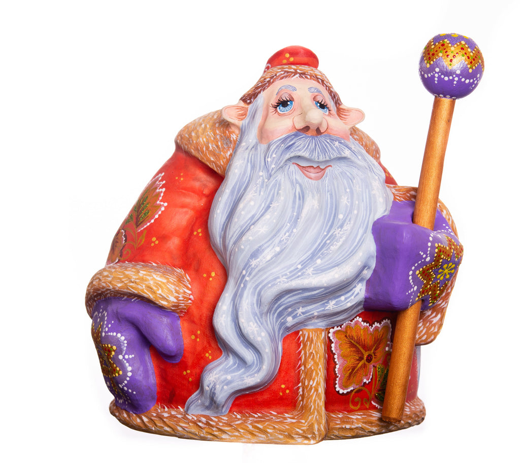 Hand-Carved Wooden Santa Claus Figurine: Folk Art Christmas Decor