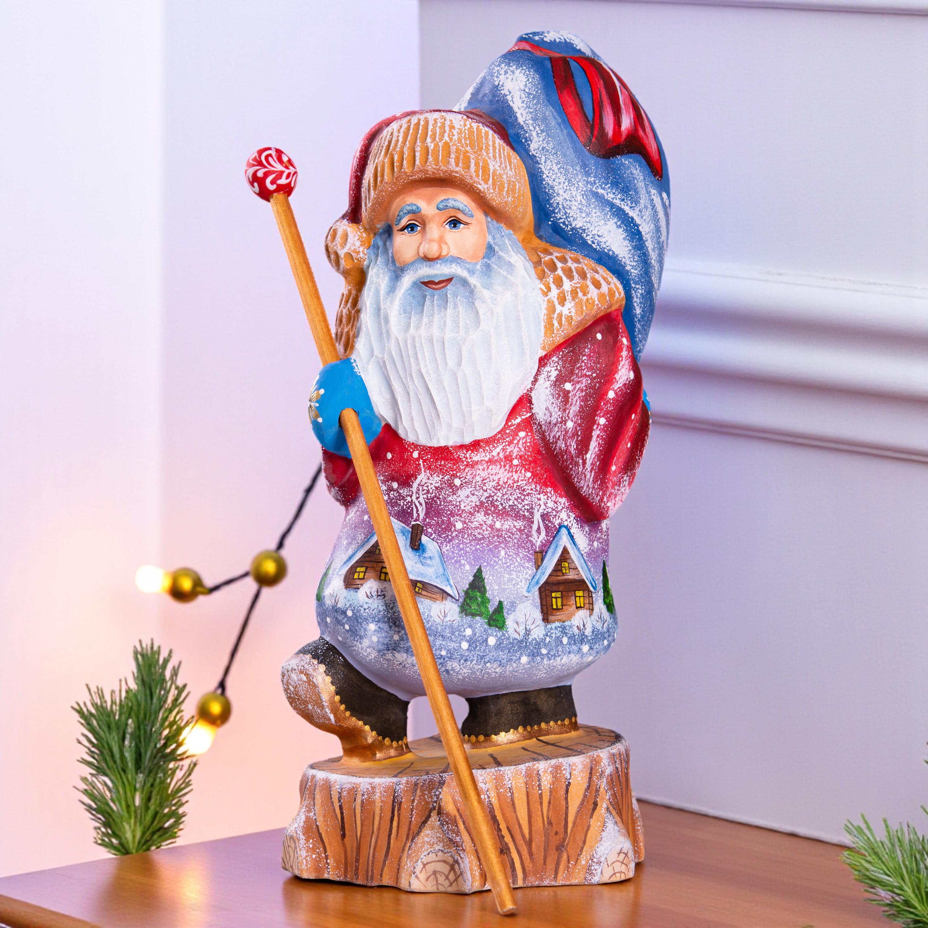 Hand carved Santa Claus figurine 10 inch, village landscape, holiday table centerpiece