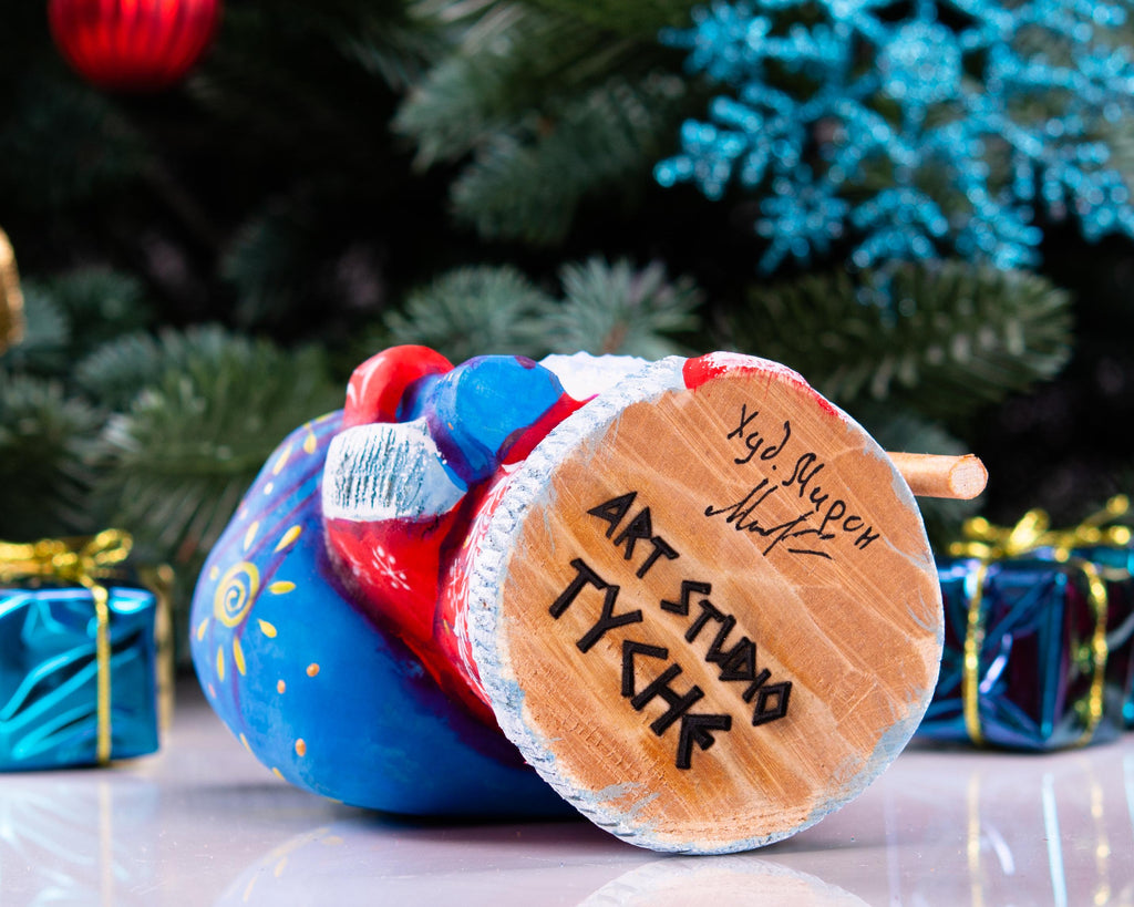 Hand Carved Wooden Santa Figurine: Signed Collectible Christmas Decor