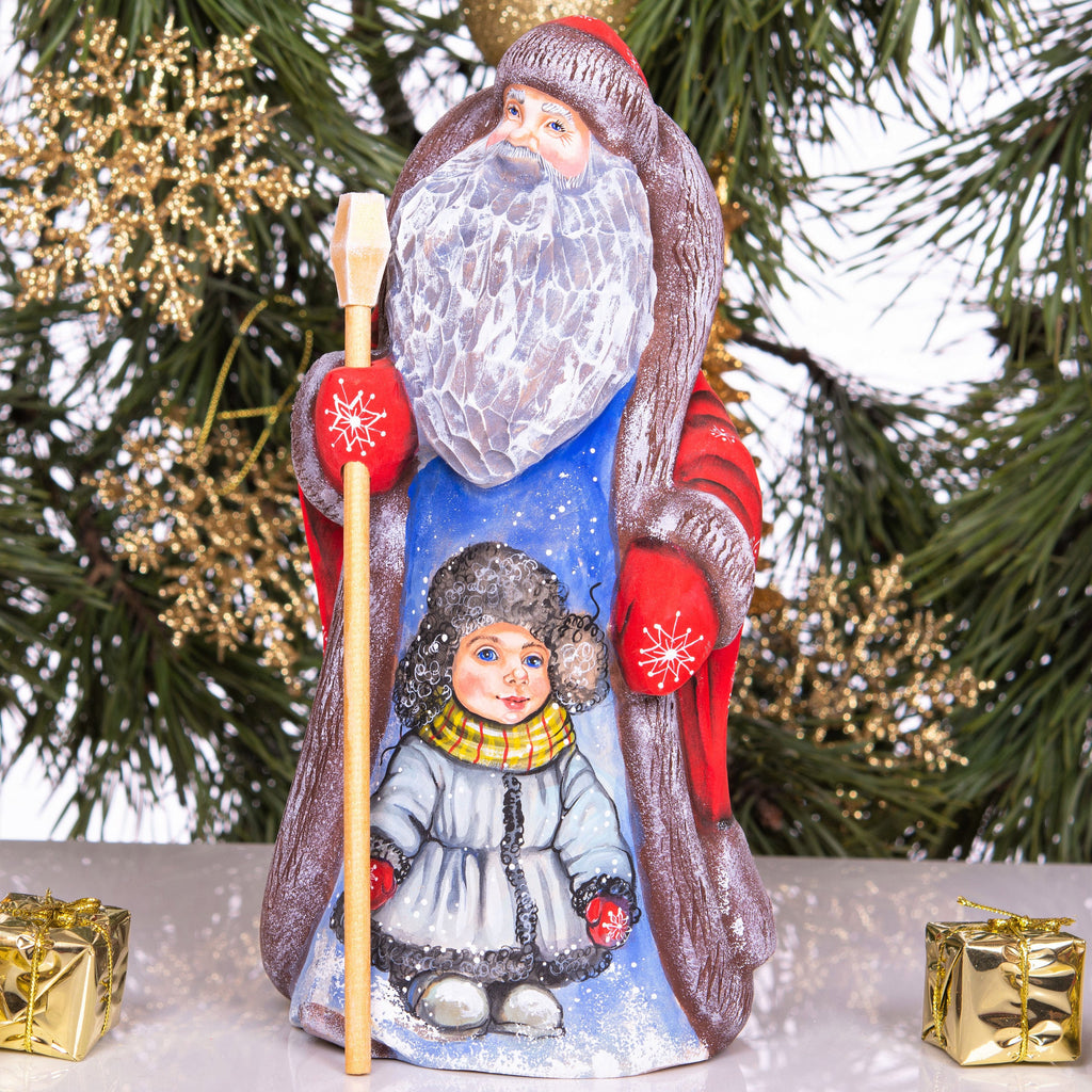 Hand-Carved Wood Santa Figurine: 9inch Signed Folk Art Christmas Decor