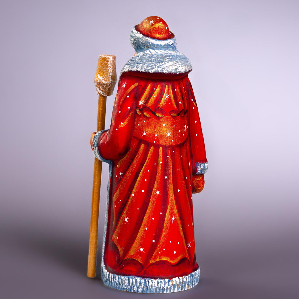 Old-World Santa wooden figurine 7.5 inch, winter church scene, mantel display gift