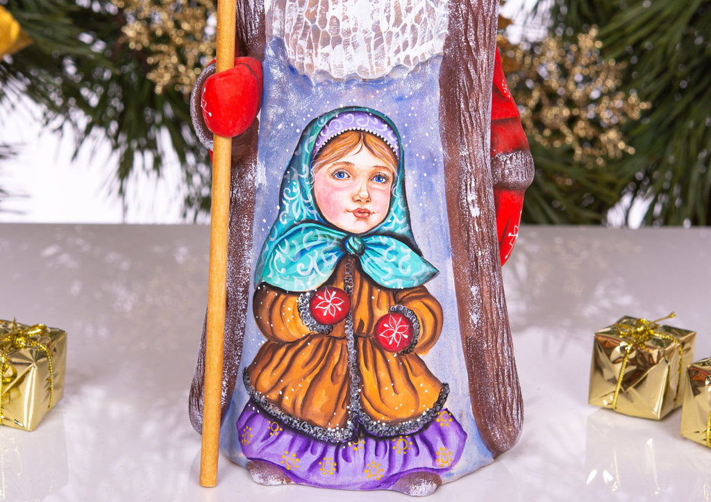 Kris Kringle Santa wood figurine 9.4 inch, cozy cabin Christmas display for mantel & shelf