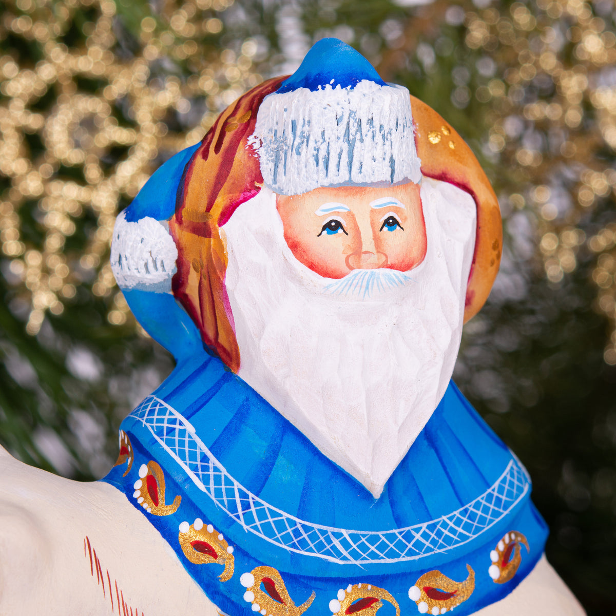 Old World Santa figurine riding polar bear, hand painted 6 inch