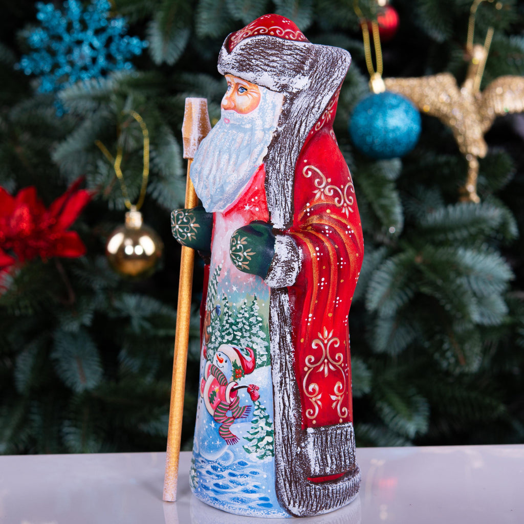 Hand Carved Wooden Santa Claus Figurine: 9" Christmas Decor