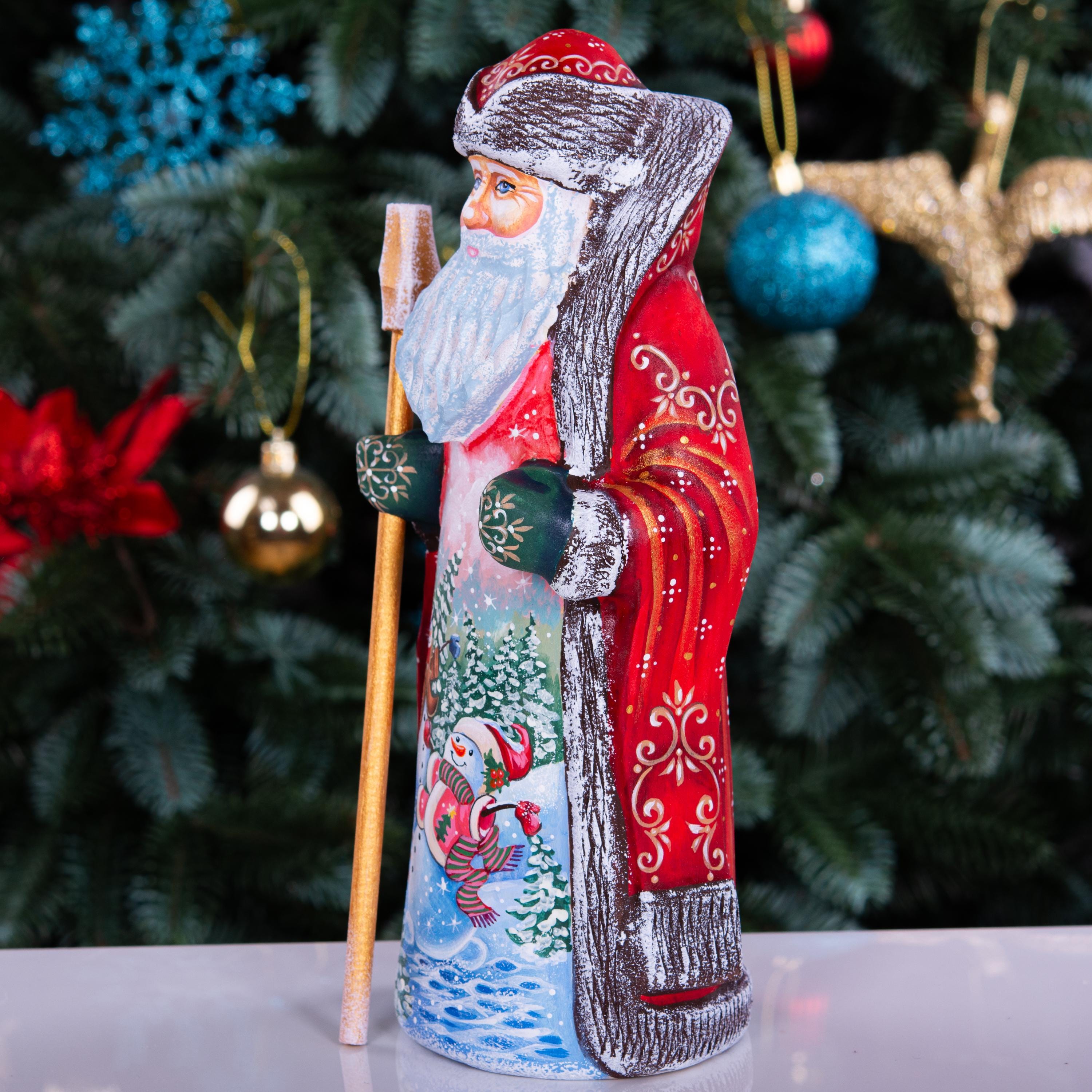 Hand Carved Wooden Santa Claus Figurine: 9" Christmas Decor