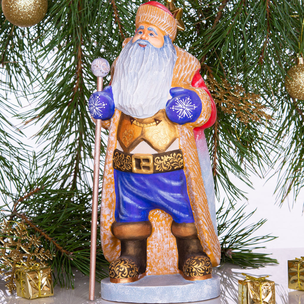 Hand-Carved Wooden Santa Claus Figurine: 12" Christmas Decor