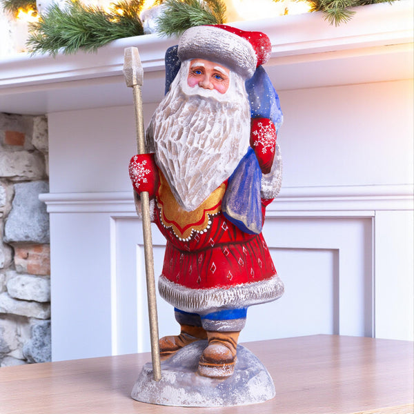 Hand carved Santa wooden figurine 11 inch, steam train scene