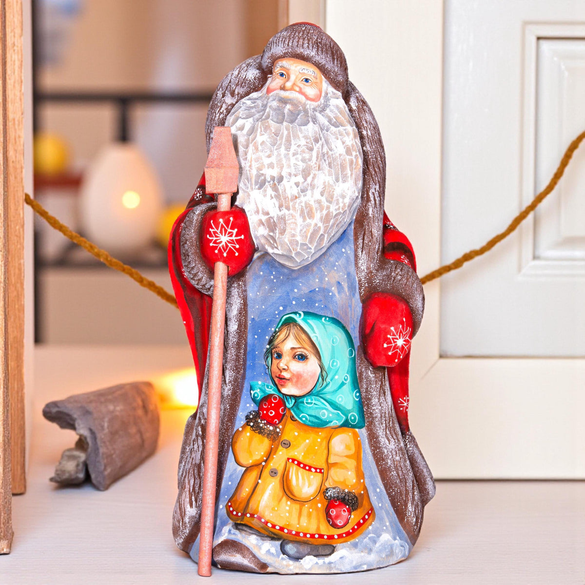 Hand-Carved Wooden Santa Claus Figurine: 9" Holiday Home Decor