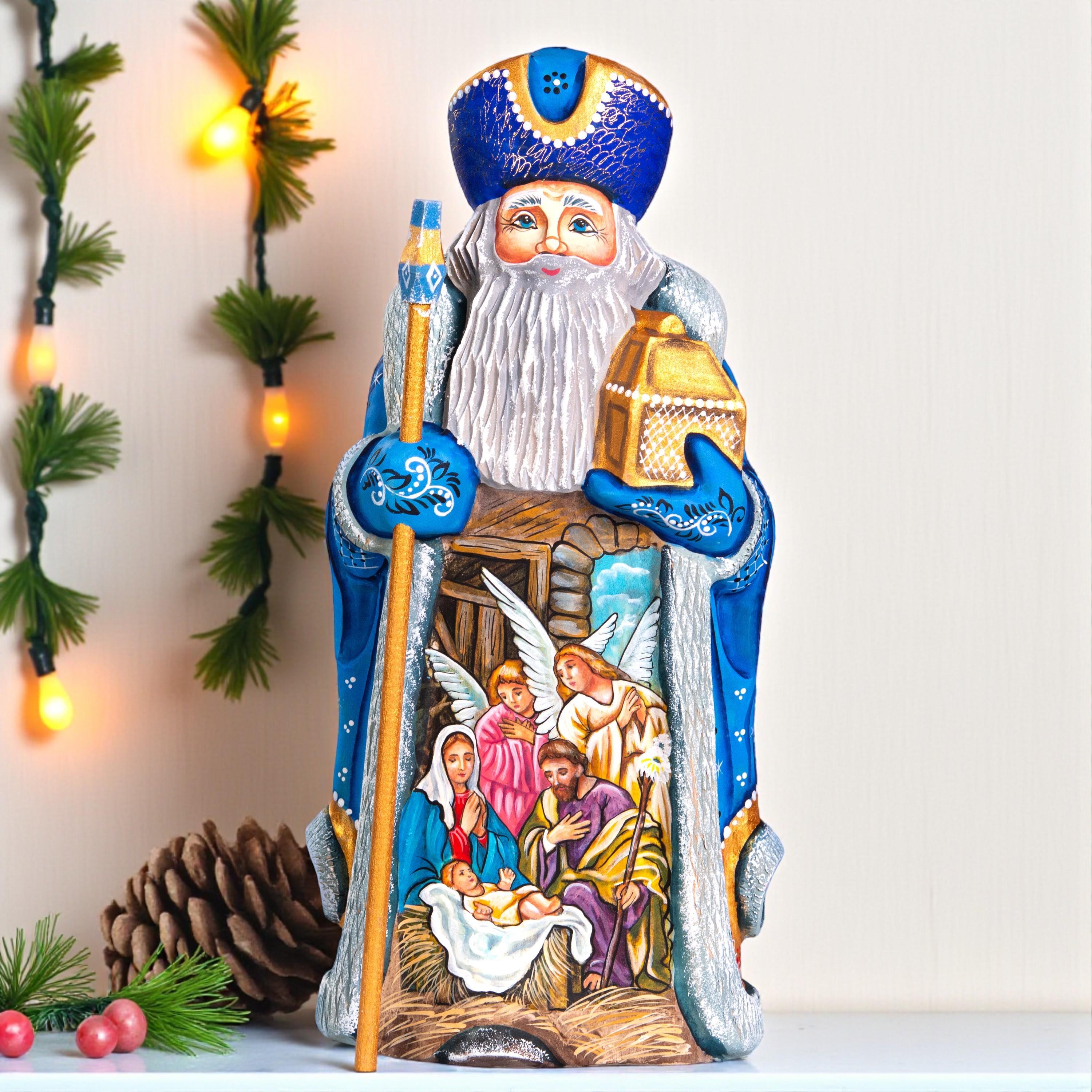 Hand carved Santa wooden figurine 12 inch, Nativity scene collectible