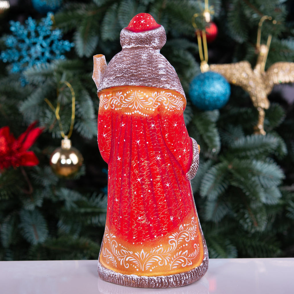 Hand Carved Santa Figurine: 9 Inch Wooden Christmas Decor, Signed Collectible