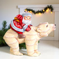 Hand-Carved Wooden Santa Riding Bear Figurine: Christmas Holiday Decor