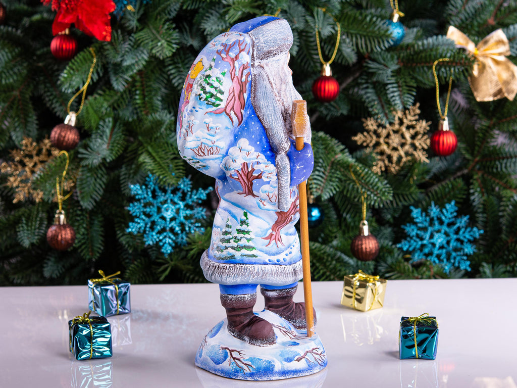 Hand carved Old-World Santa wooden figurine 11 inch, Winnie-the-Pooh scene, mantel decor