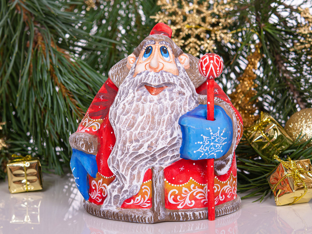 Old World Santa solid wood figurine 6 inch, animal friends scene