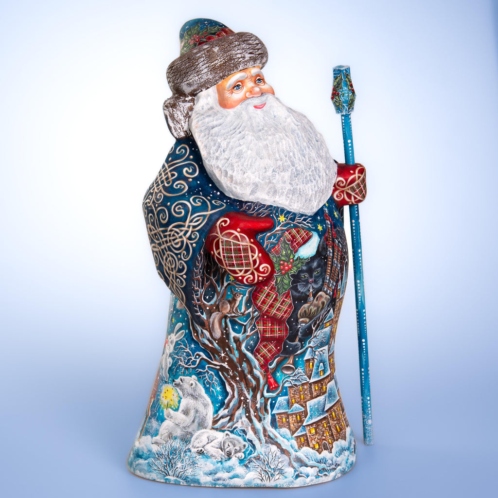 Hand carved Santa figurine 14 inch, snowmen and reindeer decor