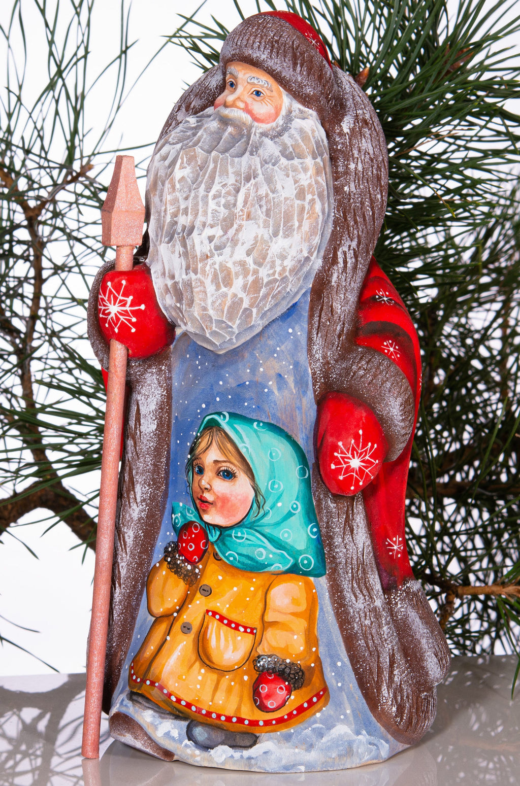 Hand-Carved Wooden Santa Claus Figurine: 9" Holiday Home Decor
