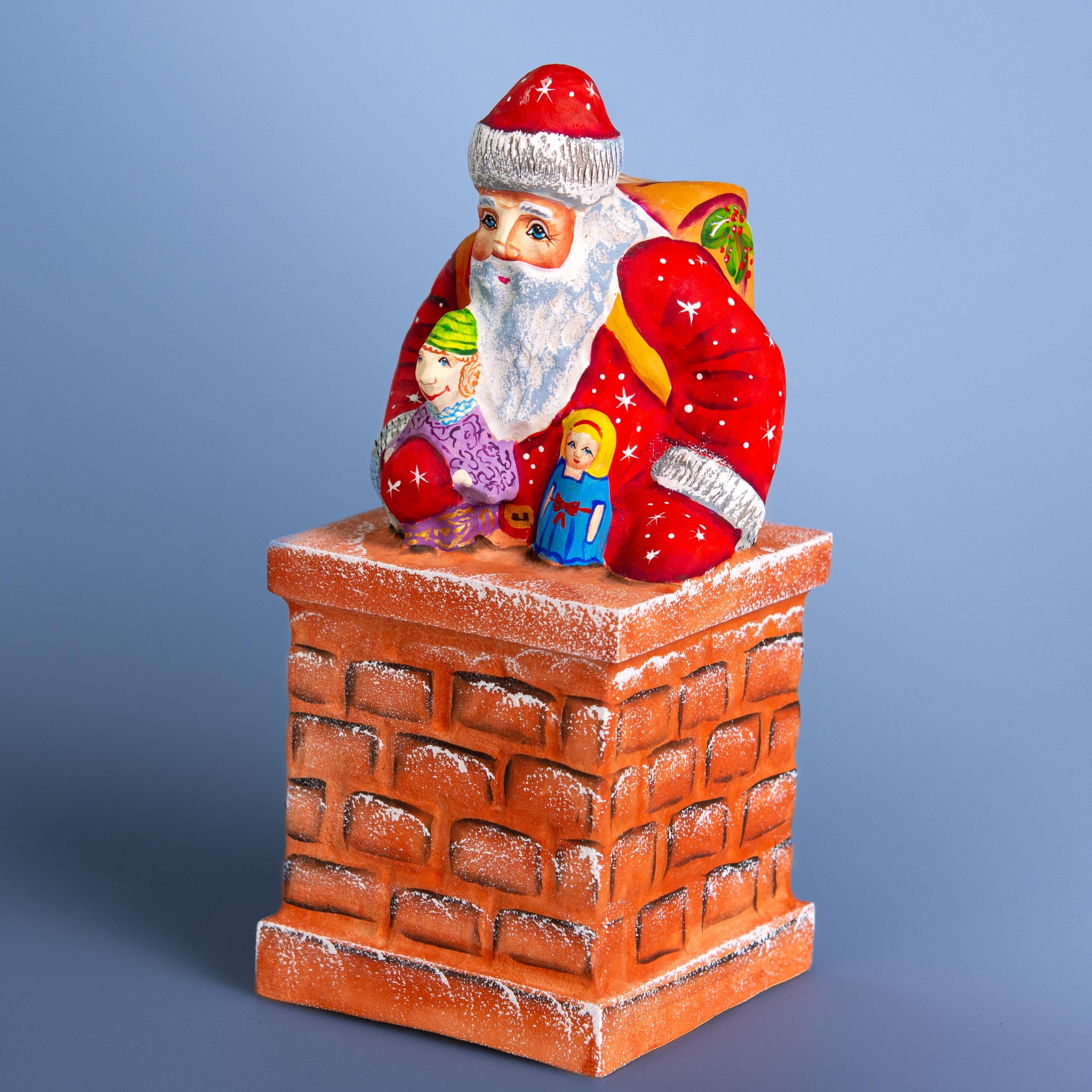 Hand Carved Wooden Santa Claus Figurine - Handmade Christmas Decor