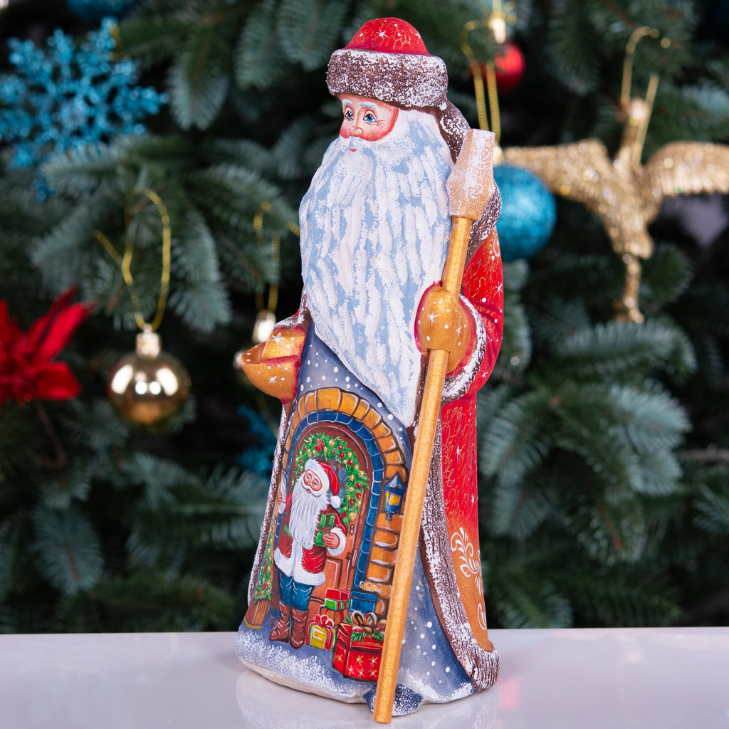 Hand Carved Santa Figurine: 9 Inch Wooden Christmas Decor, Signed Collectible