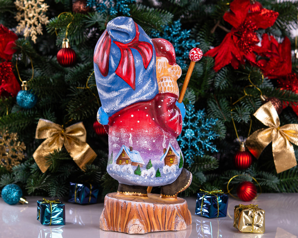 Hand carved Santa Claus figurine 10 inch, village landscape, holiday table centerpiece