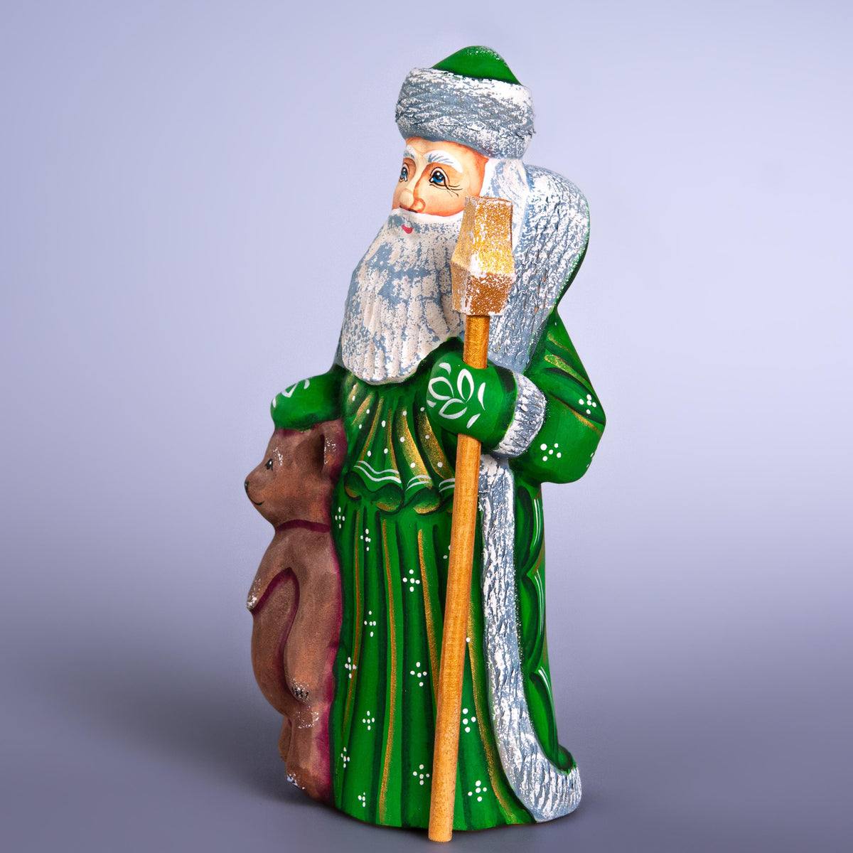 Hand Carved Wooden Santa and Bear Figurine: Rustic Christmas Decor