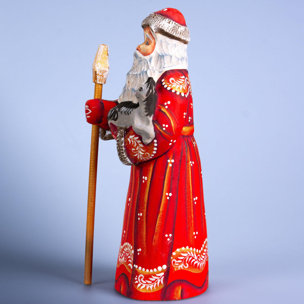 Wooden Santa figurine 9", hand carved Cat lover Accent for Mantel