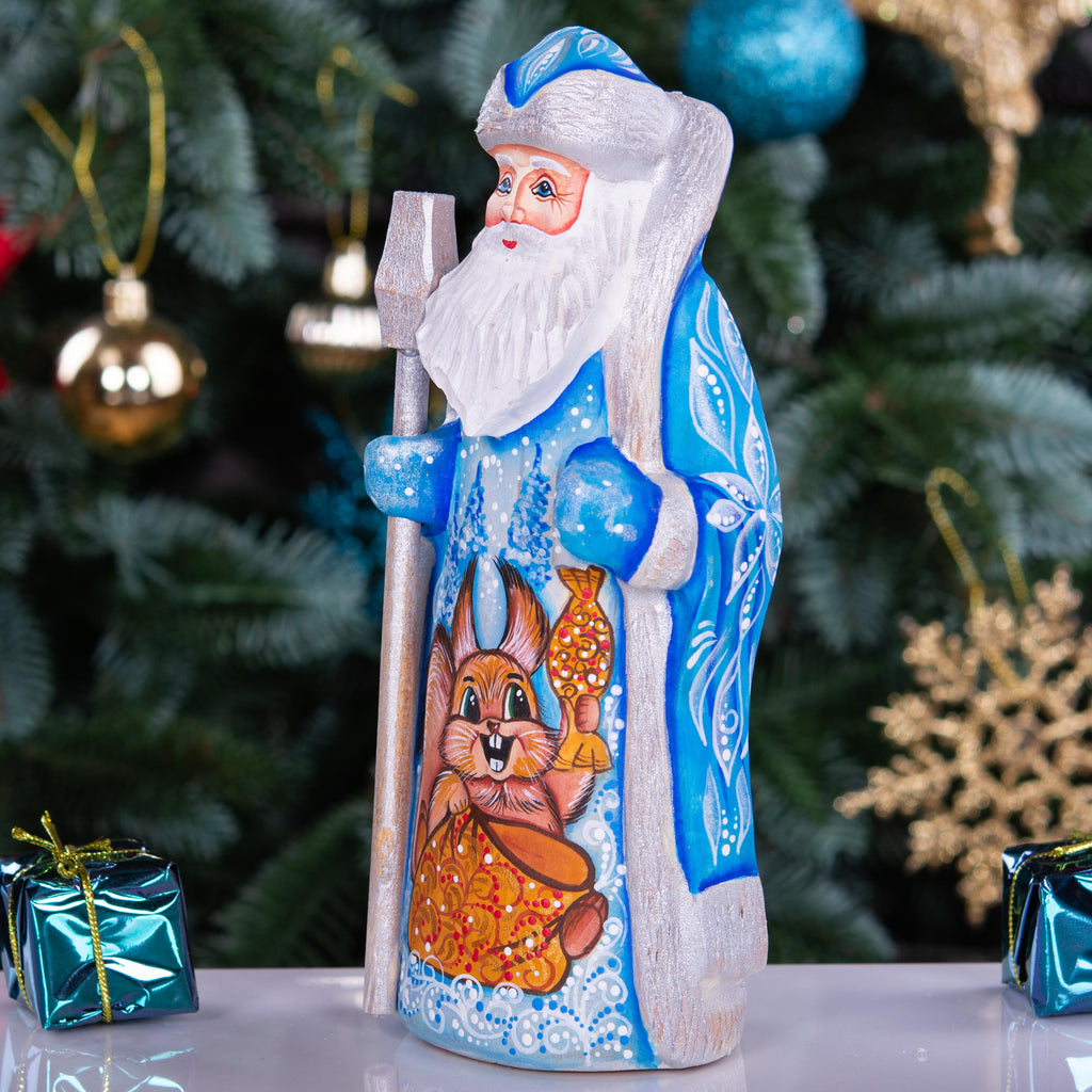Kris Kringle Santa wood figurine 7 inch, folk art squirrel, rustic mantel centerpiece