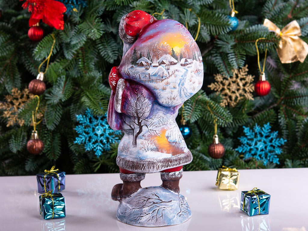 Hand carved Santa wooden figurine 11 inch, Father Christmas style, winter village, mantel decor