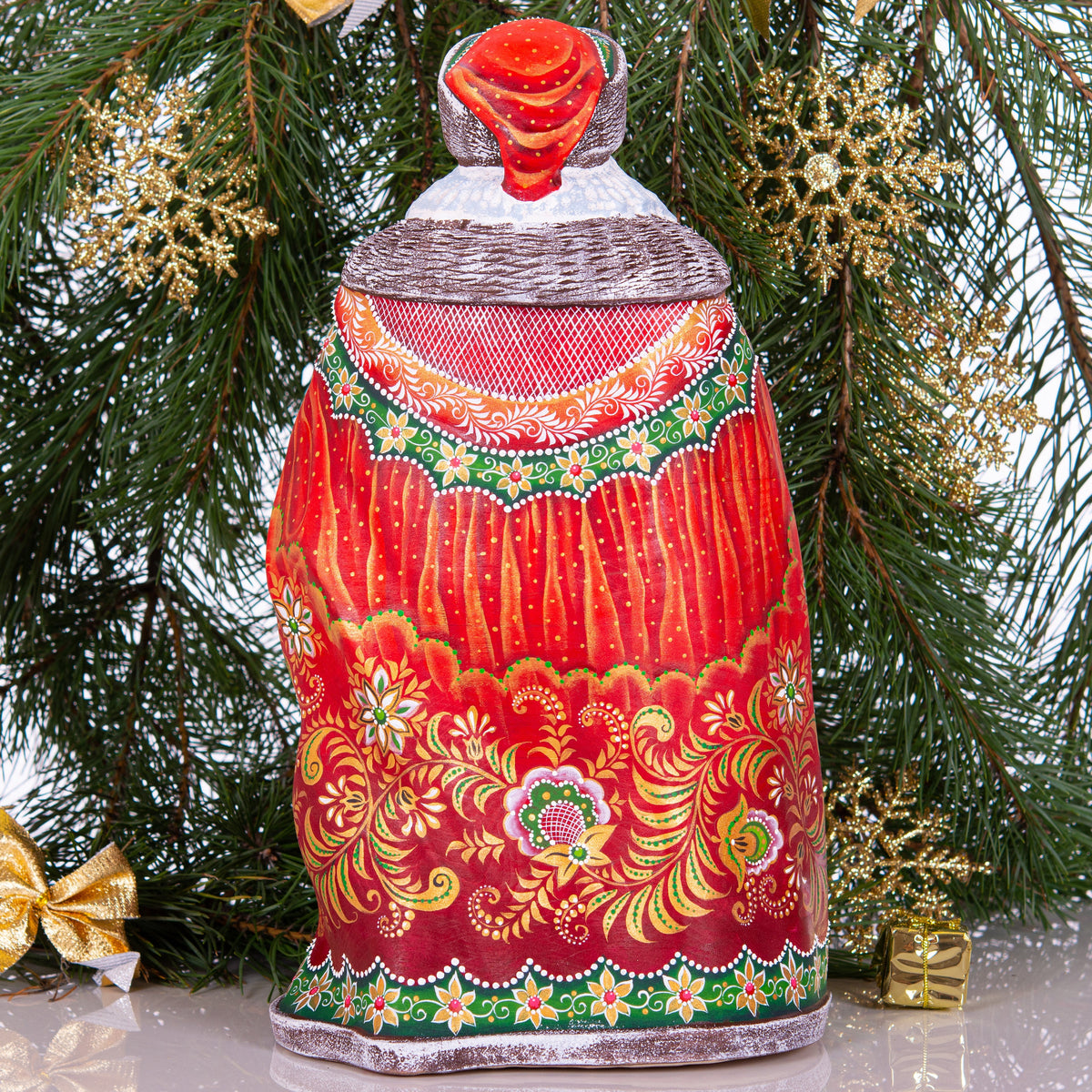 Hand Carved Wooden Santa Claus Figurine with Forest Animals (14")