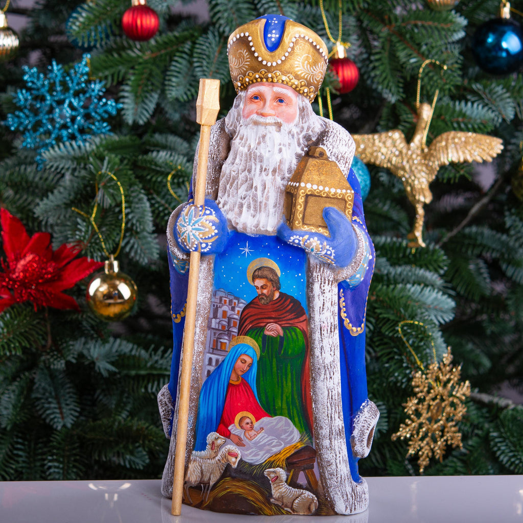 St Nicholas Figurine 12", Holy Family, Gold Staff, Christian Decor