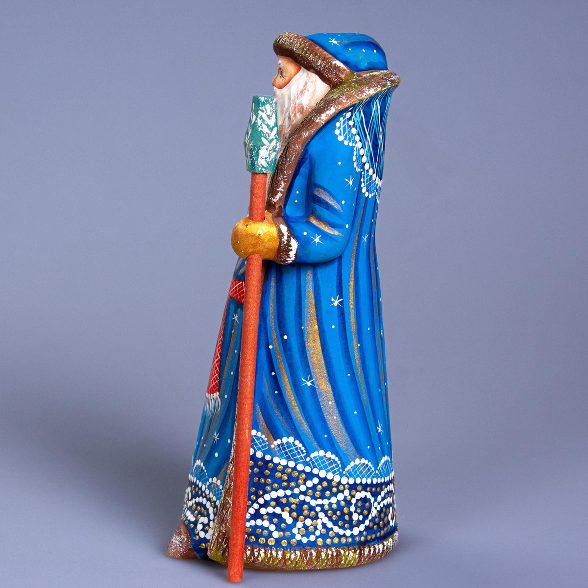 Vintage style blue Santa wooden figurine 8.7 inch, hand painted Christmas accent home decor