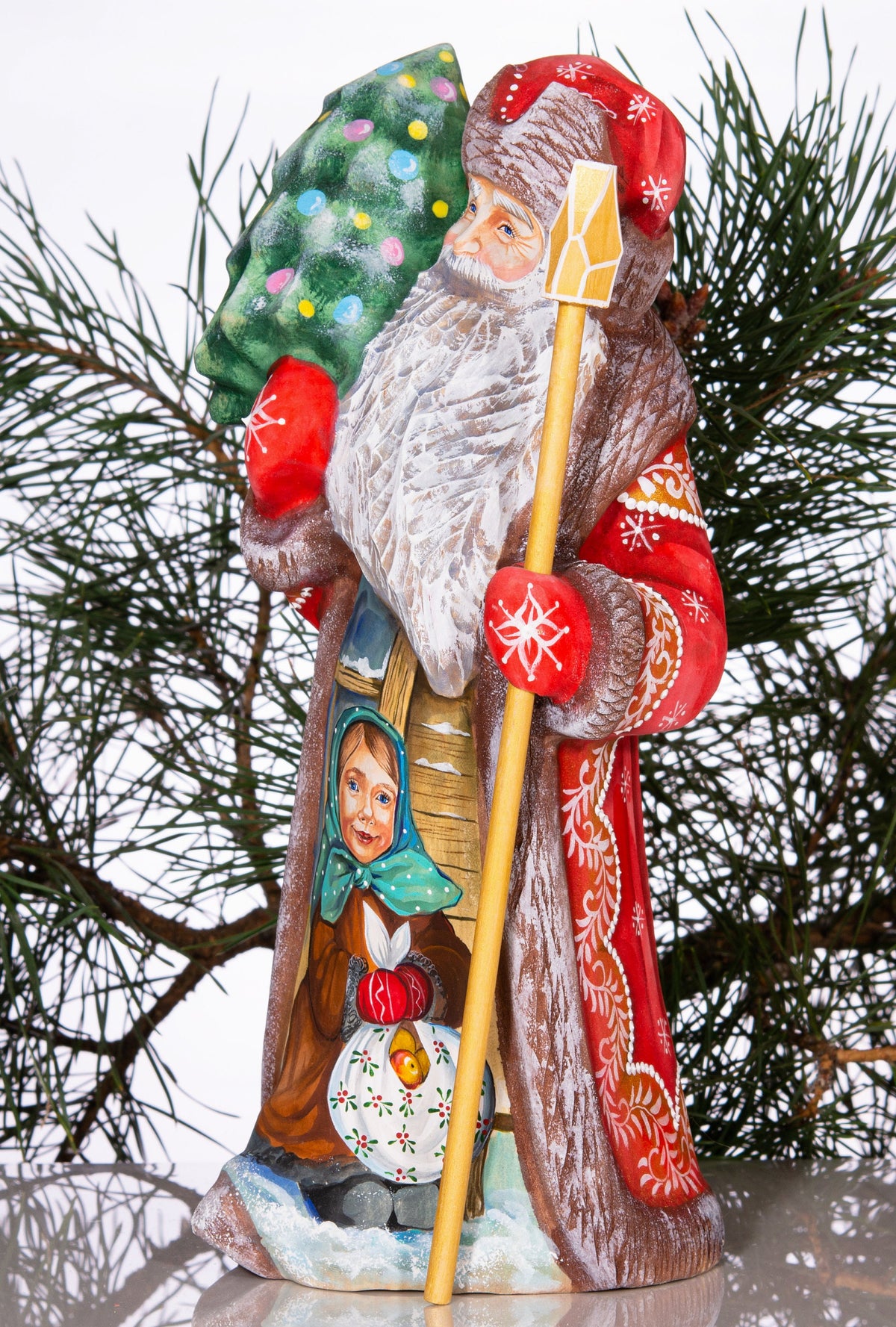 Hand carved Santa figurine 11 inch, winter village child, mantel Christmas decoration