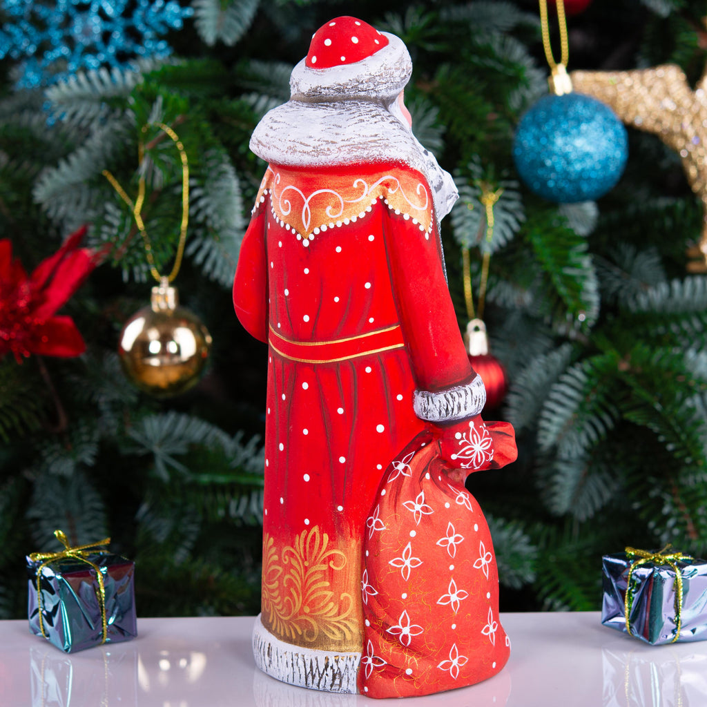 Collectible wooden Santa figurine 9 inch, nostalgic kids winter scene, mantel Christmas decor