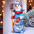 Old World snowman wood carving 9.1 inch, broom, mantel display