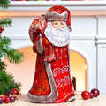 Hand Carved Wooden Santa Claus Figurine: Christmas Holiday Decor