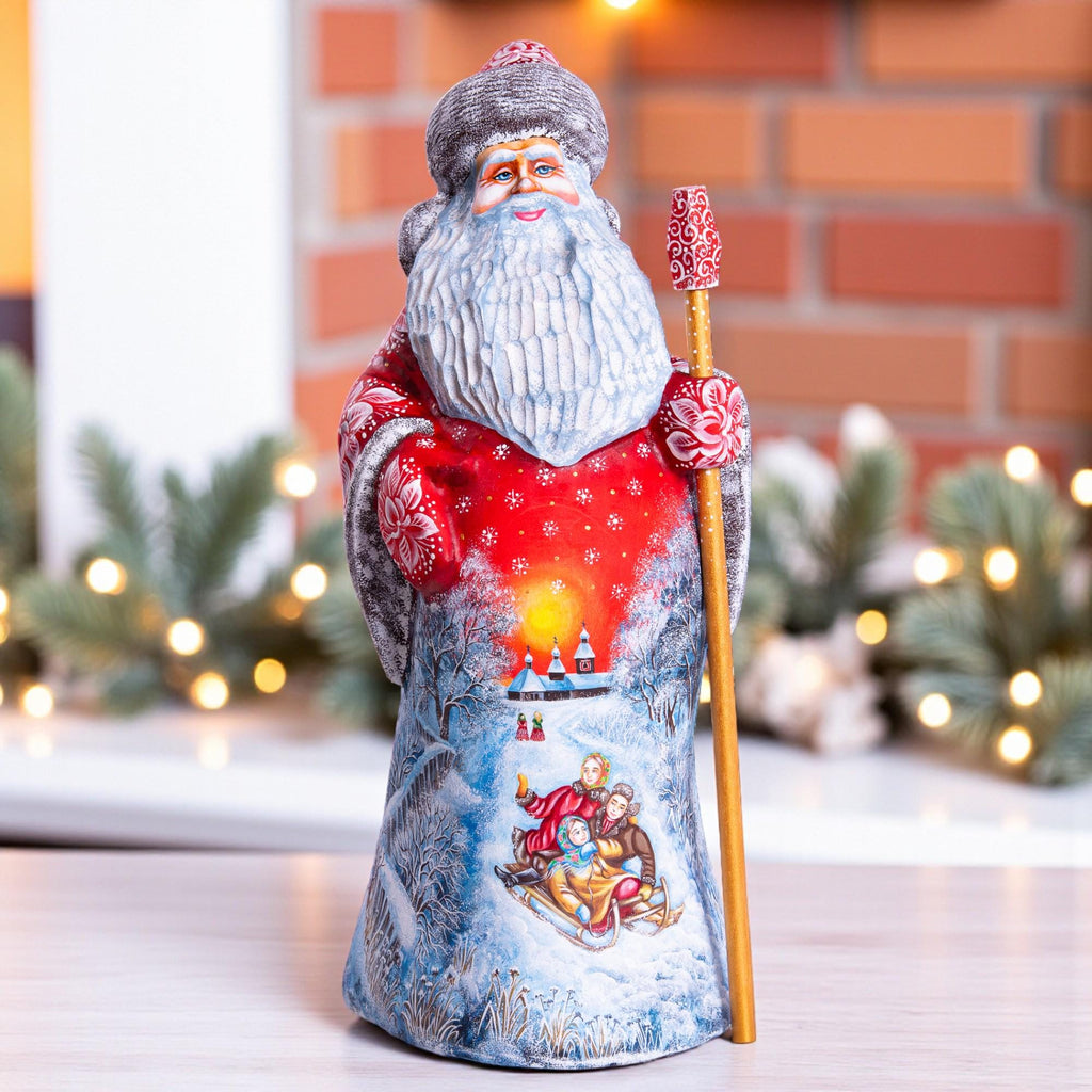 Hand Carved Wooden Santa Claus Figurine: Retro Christmas Decor (12.9")