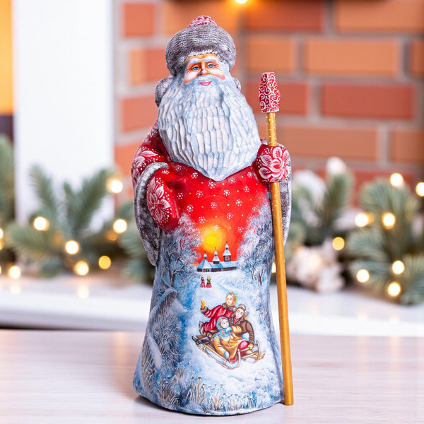 Hand Carved Wooden Santa Claus Figurine: Retro Christmas Decor (12.9