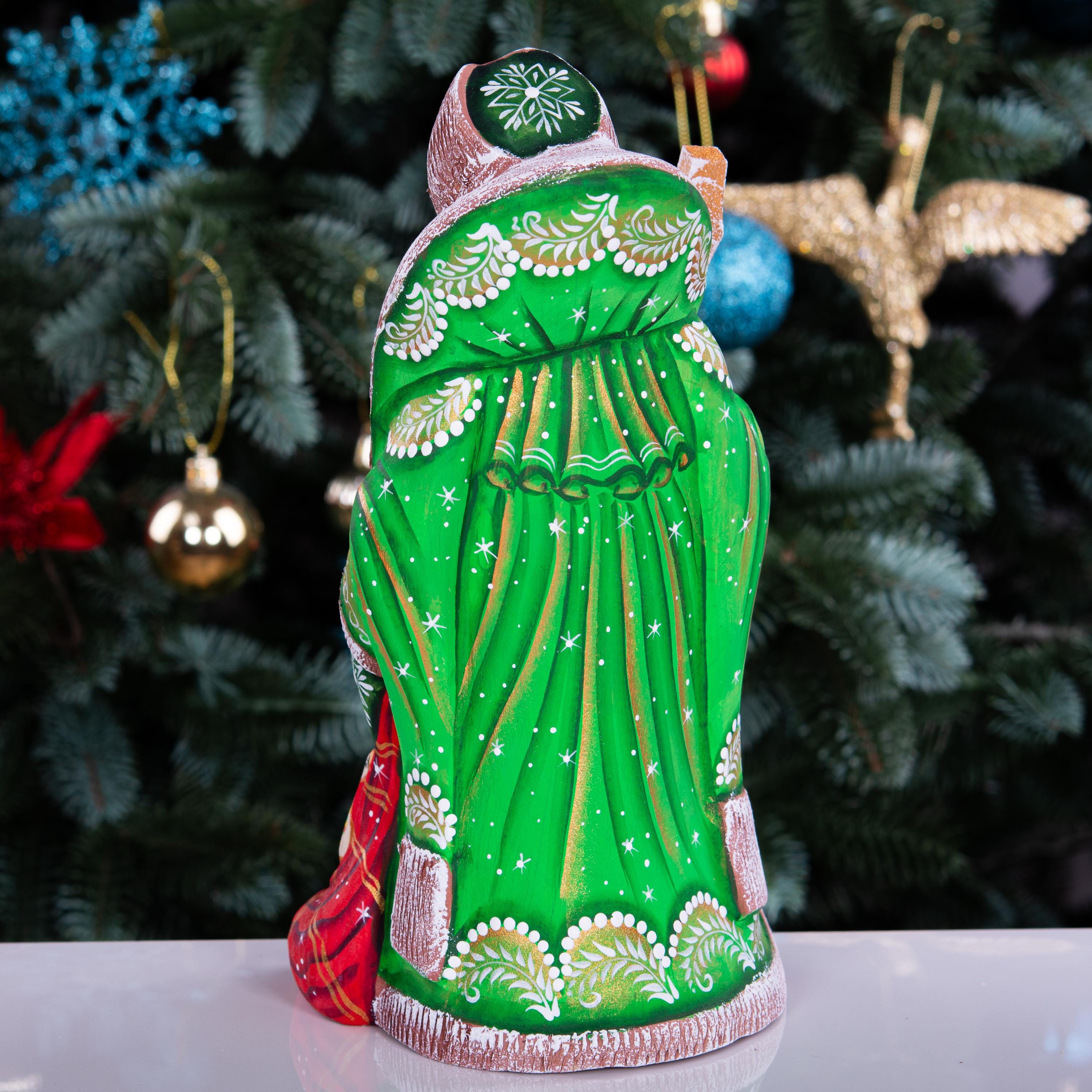 Hand-Carved Wooden Santa Claus Figurine: Holiday Home Decor