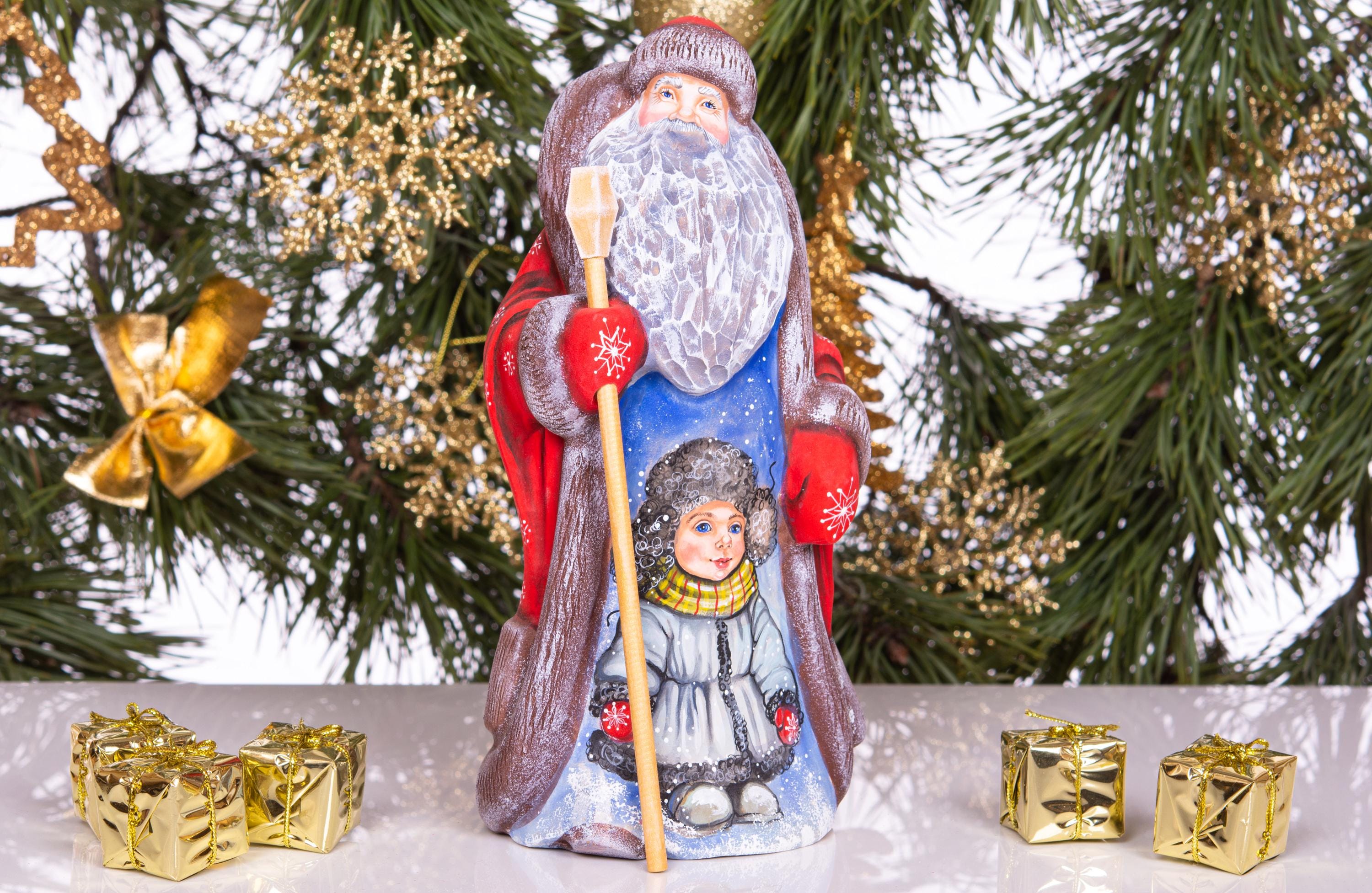 Hand-Carved Wood Santa Figurine: 9inch Signed Folk Art Christmas Decor